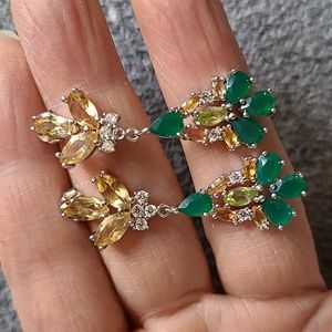 Natural Citrine, Agate, Peridot, Sapphire .925 Sterling Silver Drop Earrings